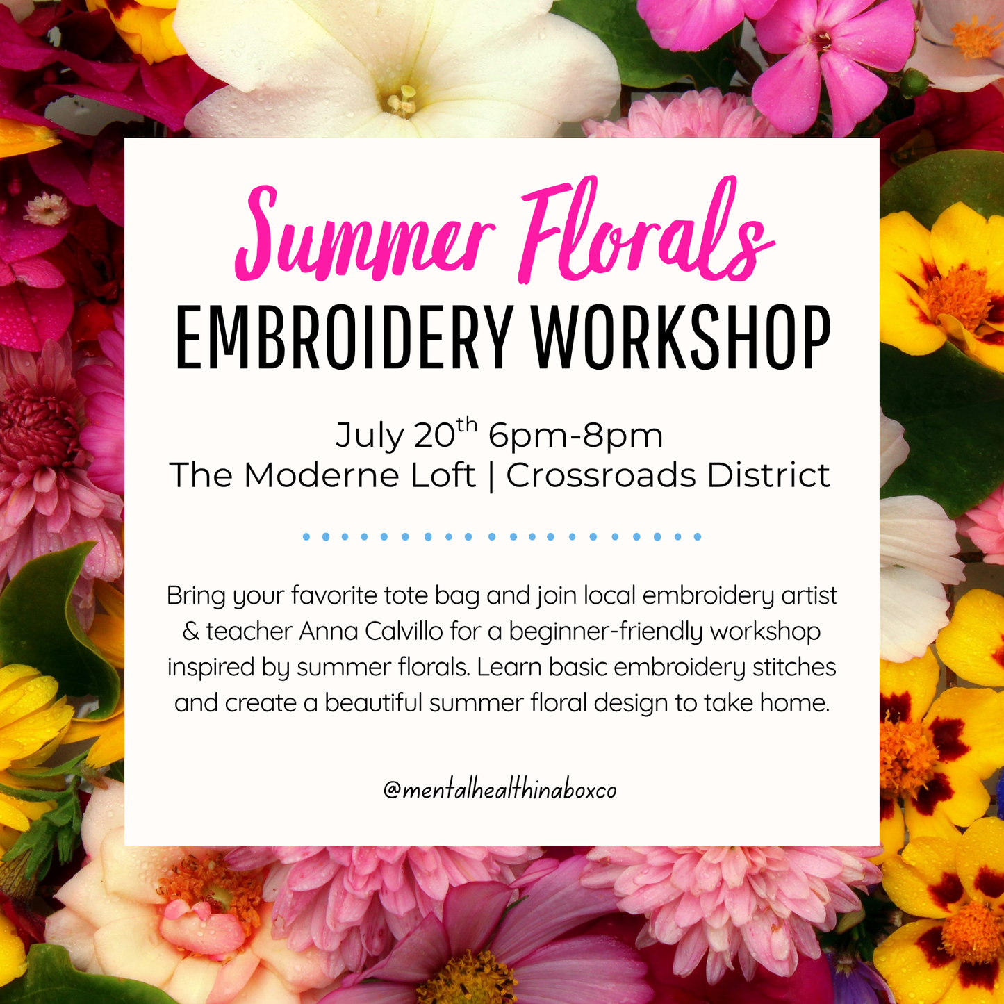 Summer Florals Tote Bag Embroidery Workshop | July 20th
